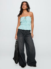 Sombre Tie Detail Strapless Top Blue