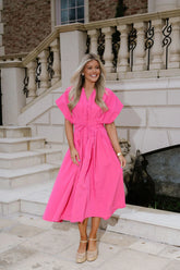 Haisely Pleated Midi Dress-Hot Pink
