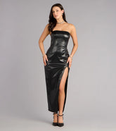 Lana Faux Leather Slit Formal Dress