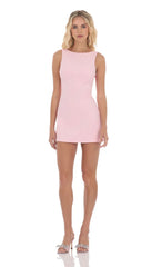 High Neck Back Bow Dress In Pink