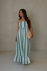 Maria Stripe Maxi Dress-Green