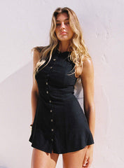Dollie Linen Mini Dress Black Petite