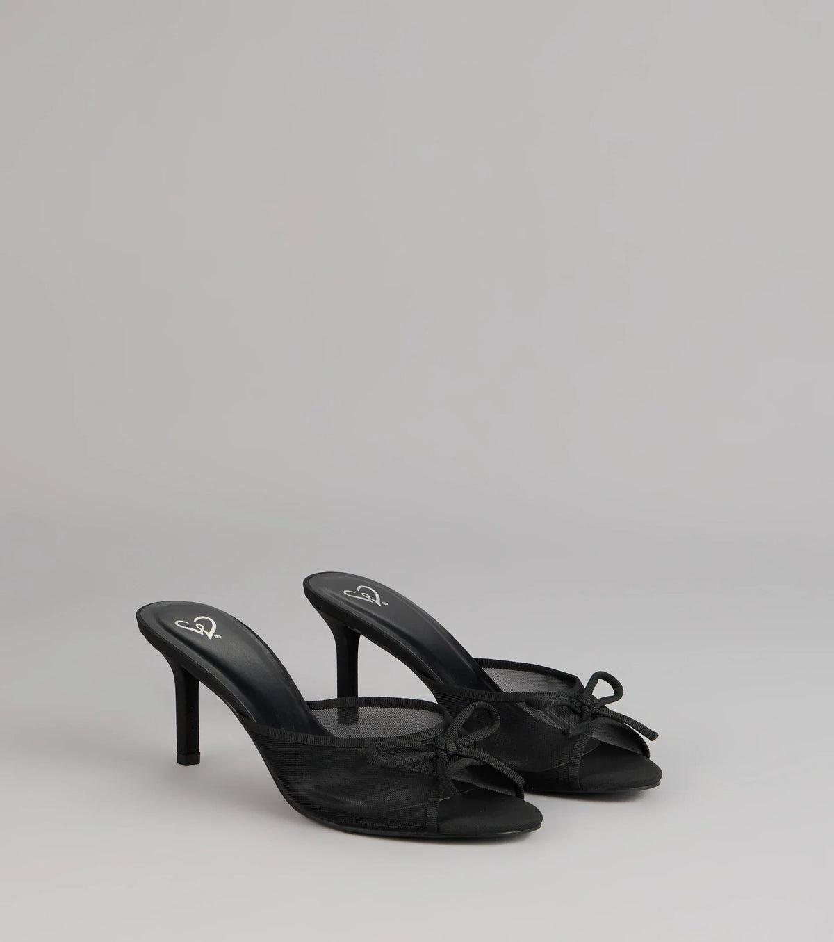 Polished Sweet Bow Detail Mesh Mule Heels